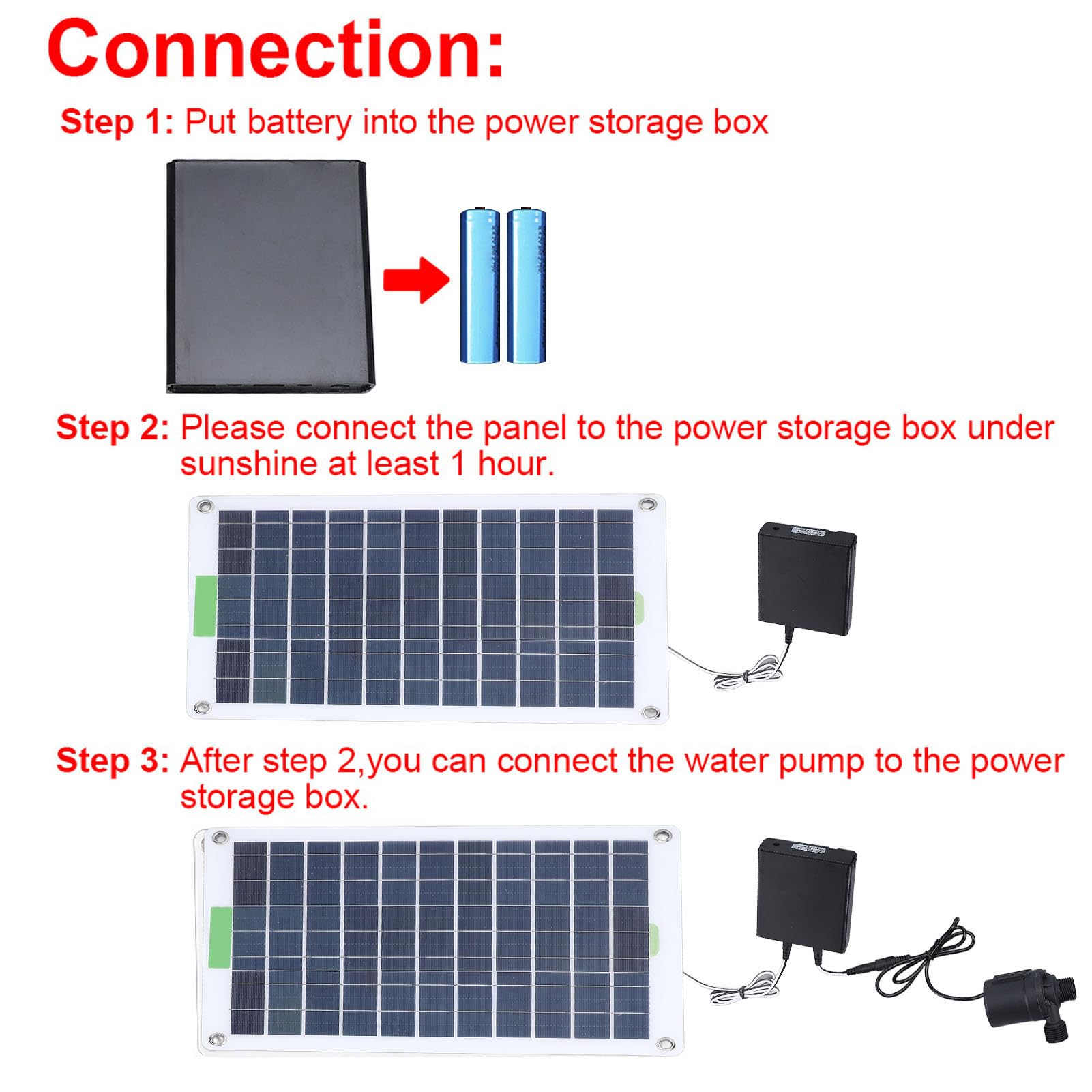 Zestaw Solarnej Pompy Wodnej, Krzem Monokrystaliczny 100 W Panel Słoneczny Udźwig 5 M Cicha Pompa Fontannowa Zasilana energią słoneczną ze Schowkiem do Przechowywania Energii, do