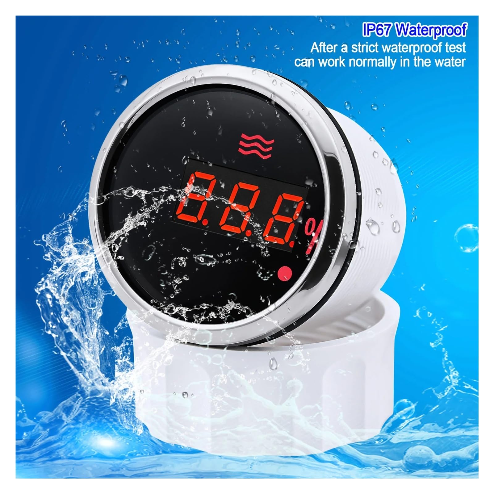Jauge de niveau d'eau numérique rétro-éclairé rouge 0-100%, avec alarme 0-190ohm,240-33ohm, indicateur de réservoir d'eau 52mm Lectures claires(0-190 ohm BS)