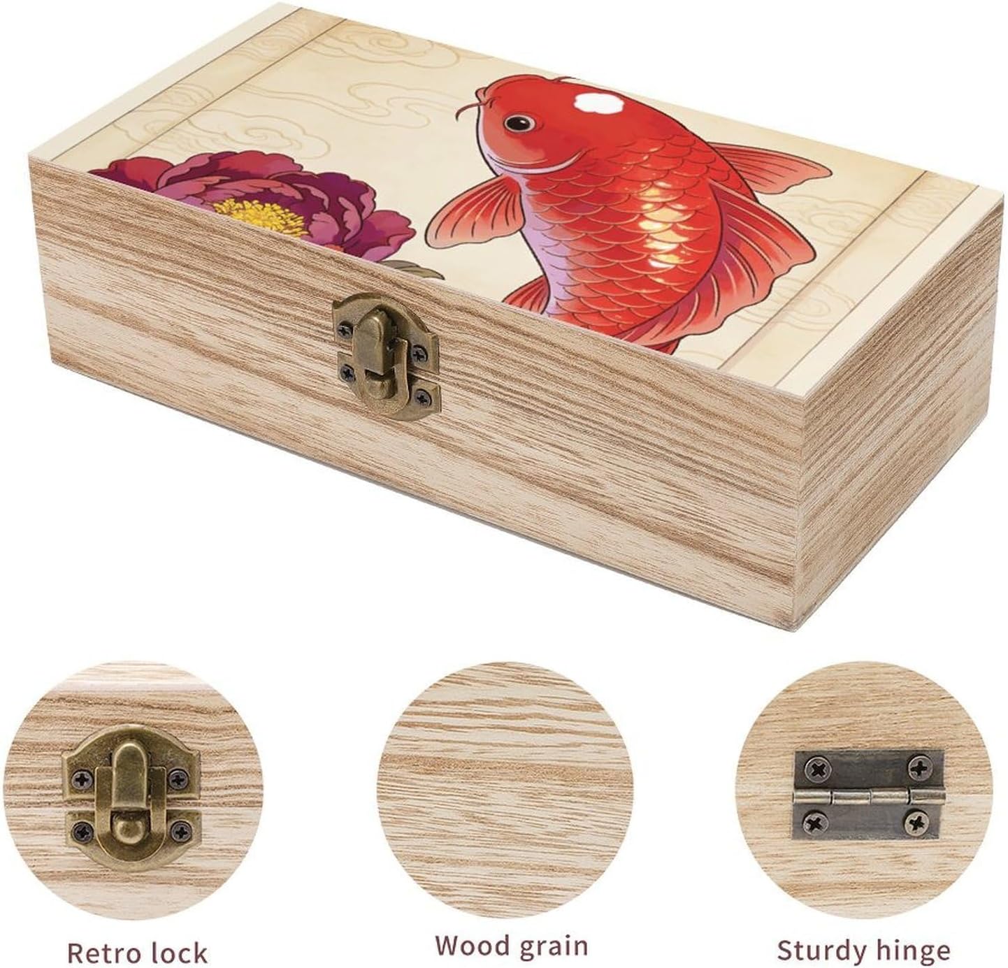 Koi Carp Bring Spring Paulownia Wood Storage Box image 3