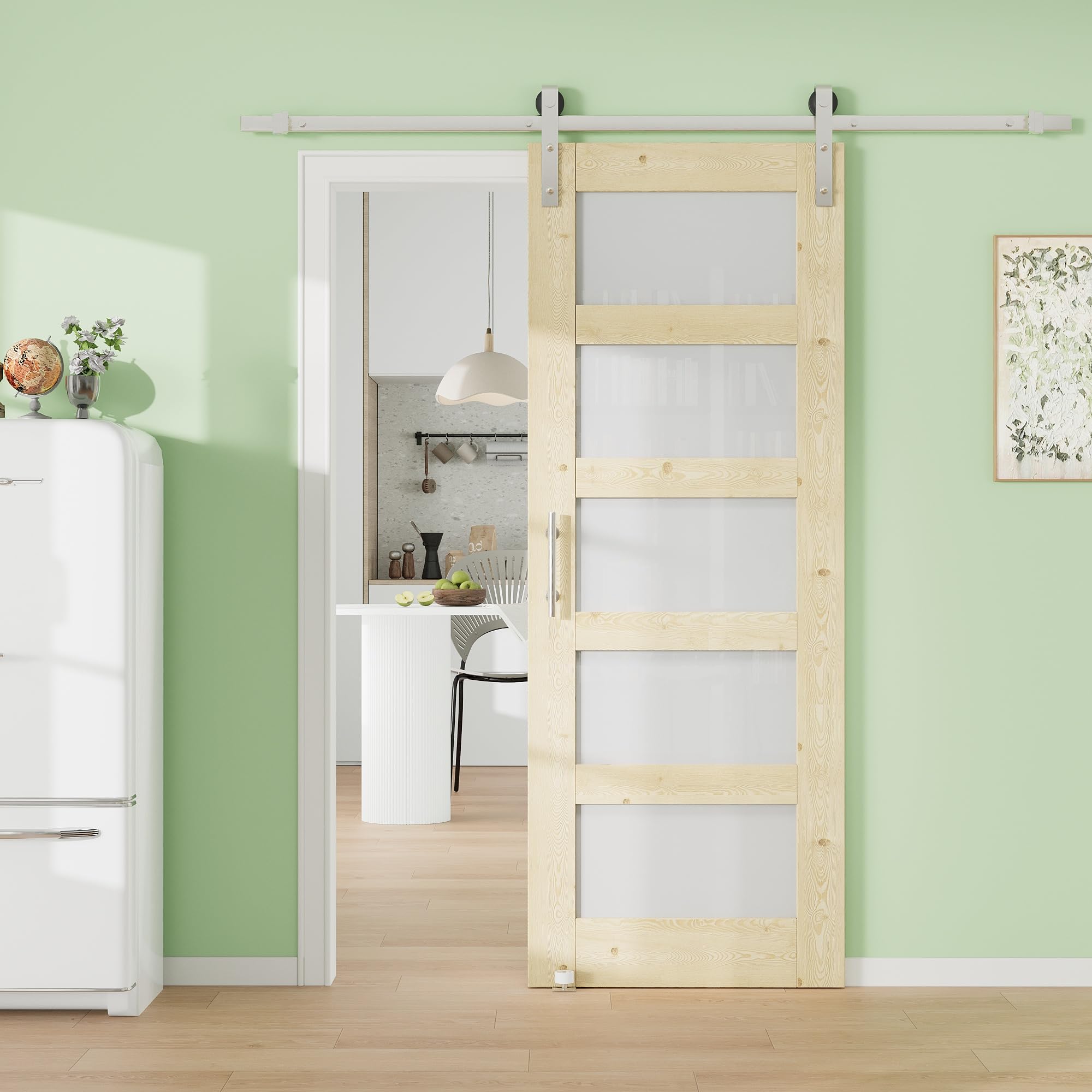 Paintable Book Shelf Style Barn Doors, 96" x 84" Sliding Barn Door with Hardware Kit Included, White Primed Composite MDF Shelves, Pre-Drilled Hole, Easy Install