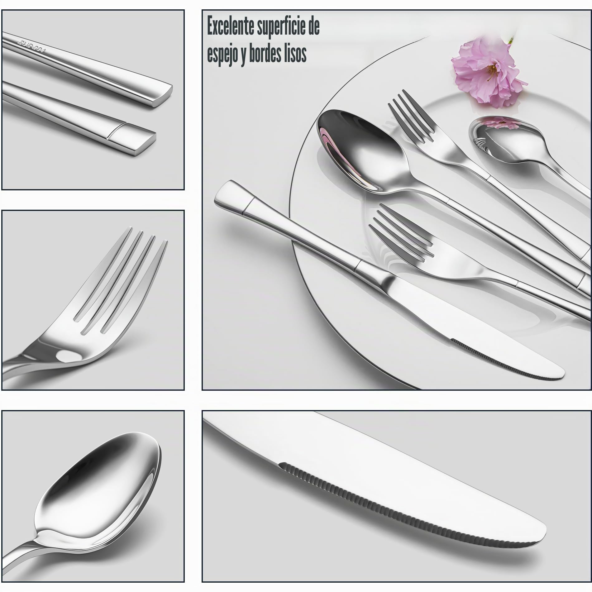 cubertería de acero inoxidable 18/10, 30 piezas, juego de cubiertos | 18/10, cuberterias completas 6 personas, pulido brillante, apto para lavavajillas, forjado pesado, cuchillo cuchara tenedor
