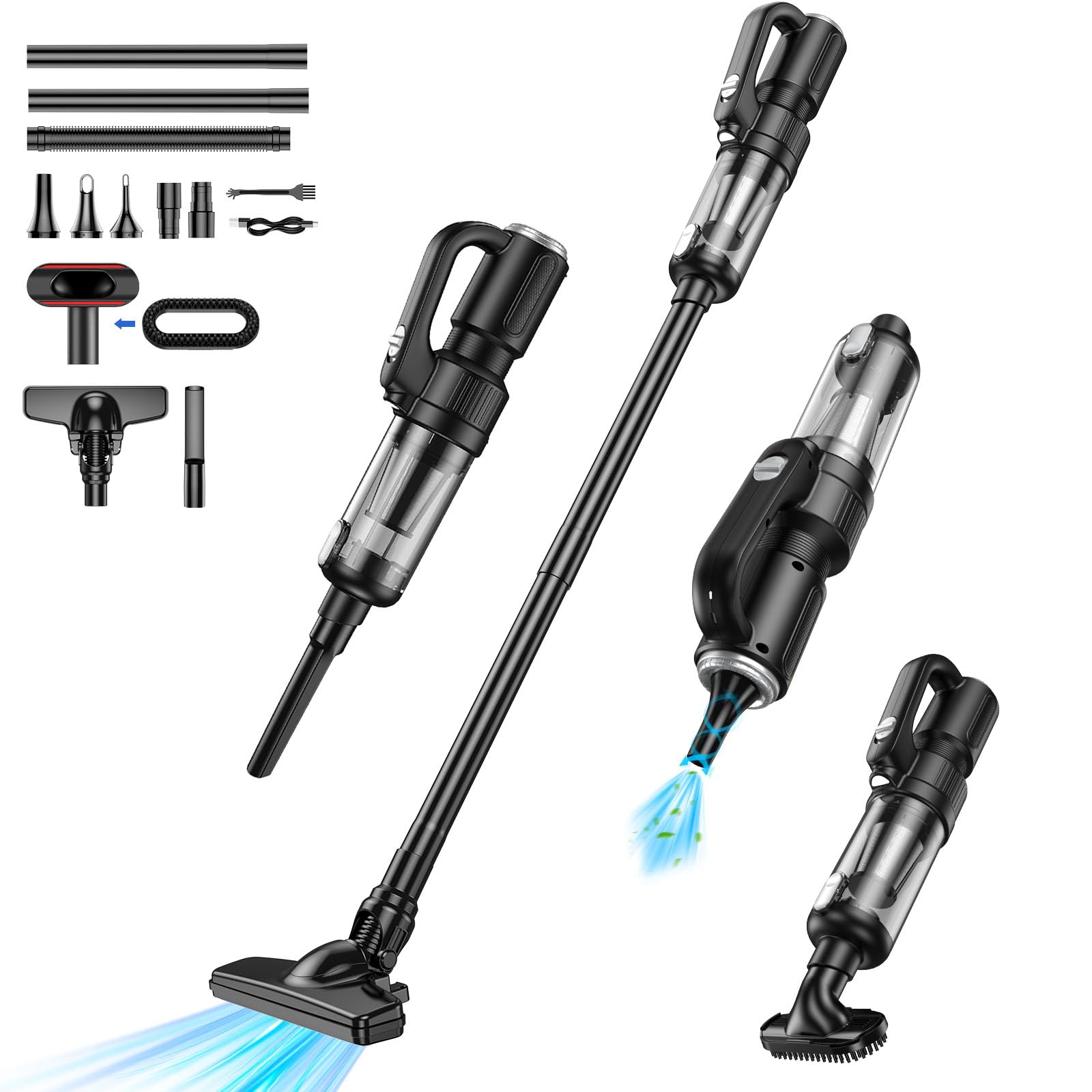 Carehabi Handstaubsauger Akku Kabellos,25000Pa 5 in 1 Auto Staubsauger Stark 5200mAh Akku Handstaubsauger,Wiederaufladbarer Handsauger für Auto,Tierhaare,Haus und Tastaturen