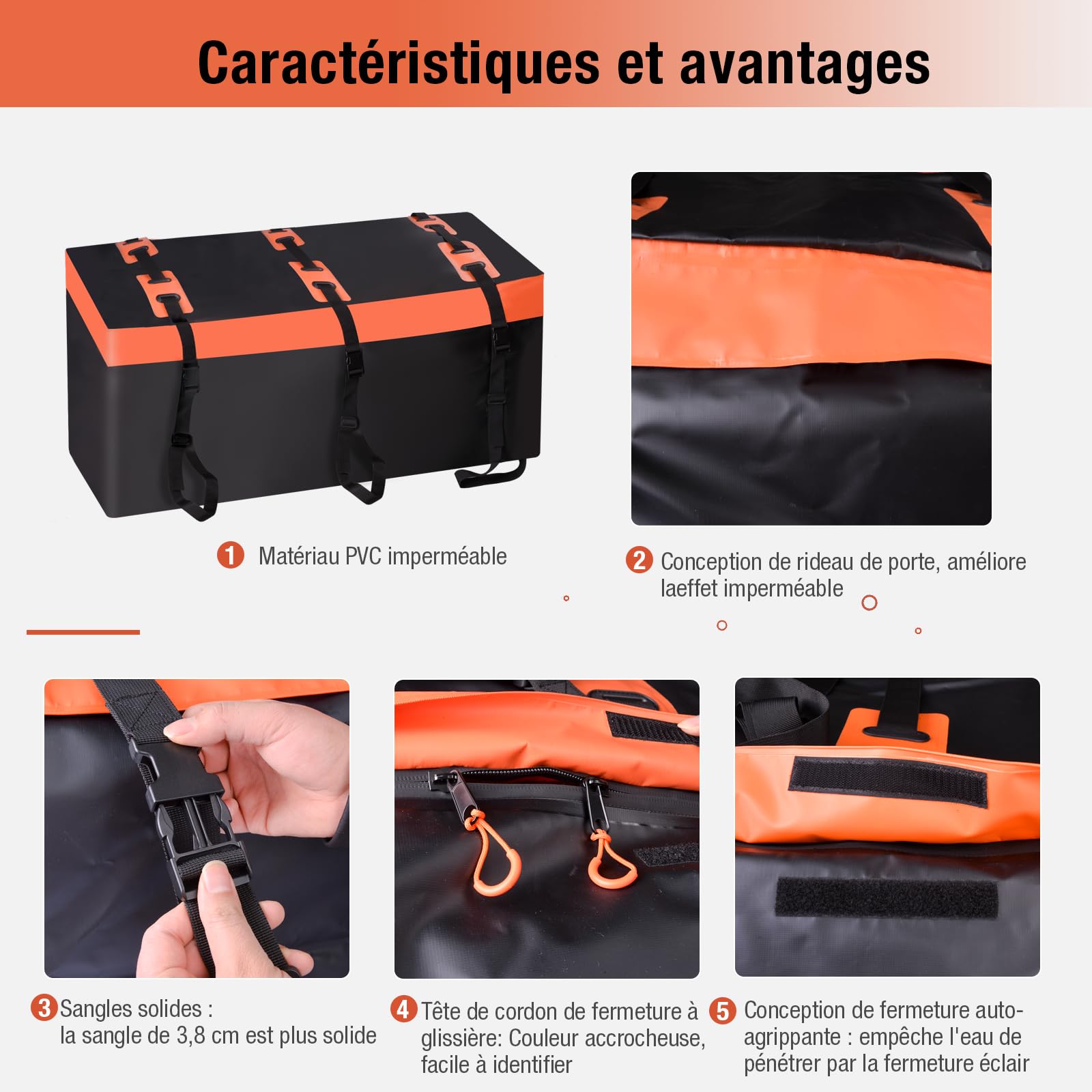Coffre attelage Coffre de Toit de Voiture, Coffre arrière pour attelage de remorque, 566 l, revêtement 600D, en PVC, boîte à Bagages, étanche, indéchirable, Pliable