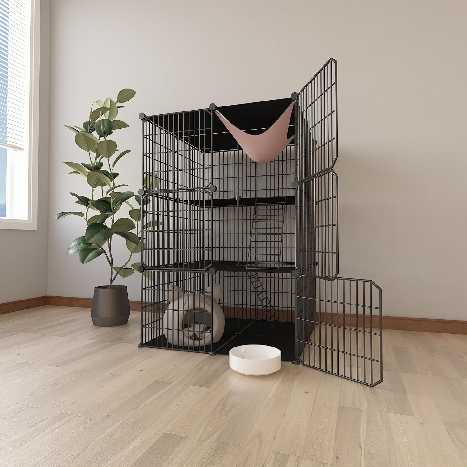 Large 3-Tier Cat Cage Indoor, DIY Cat Enclosures Detachable Metal Wire, Indoor Cat Crate Exercise Place Ideal for Kitty, Small Animals