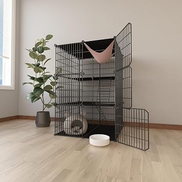Large 3-Tier Cat Cage Indoor, DIY Cat Enclosures Detachable Metal Wire, Indoor Cat Crate Exercise Place Ideal for Kitty, Small Animals