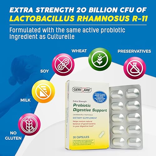 Miniatura 2 de GeriCare Apoyo digestivo probiótico | Extra Strength 20 mil millones de UFC Lactobacillus Rhamnosus R-11 probiótico diario | Mantiene tu sistema