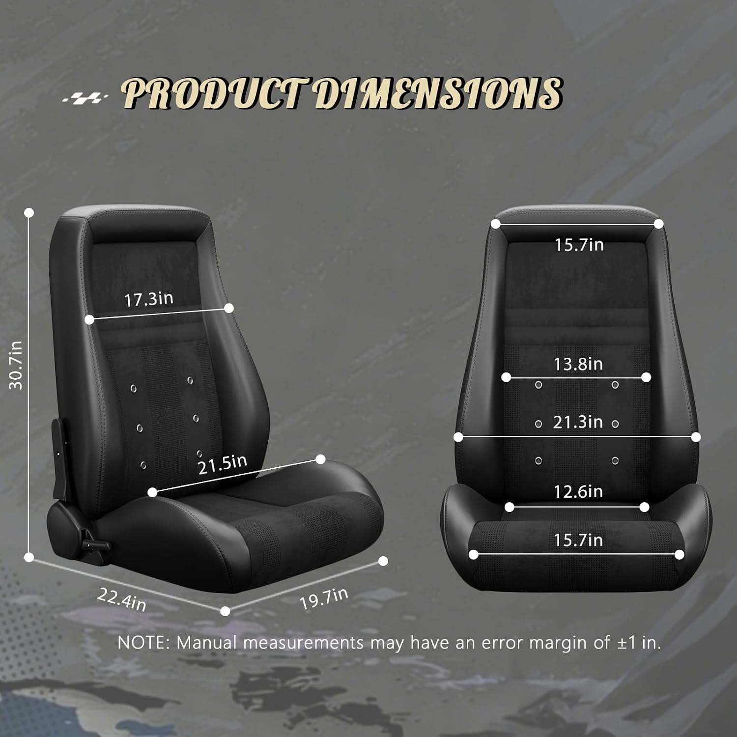 1 Pair of Universal Racing Seats with Dual Sliders,Adjustable Bucket Seats, Reclinable Sport Seats for Cars,Black PVC Suede Seats (OBS Black 2)