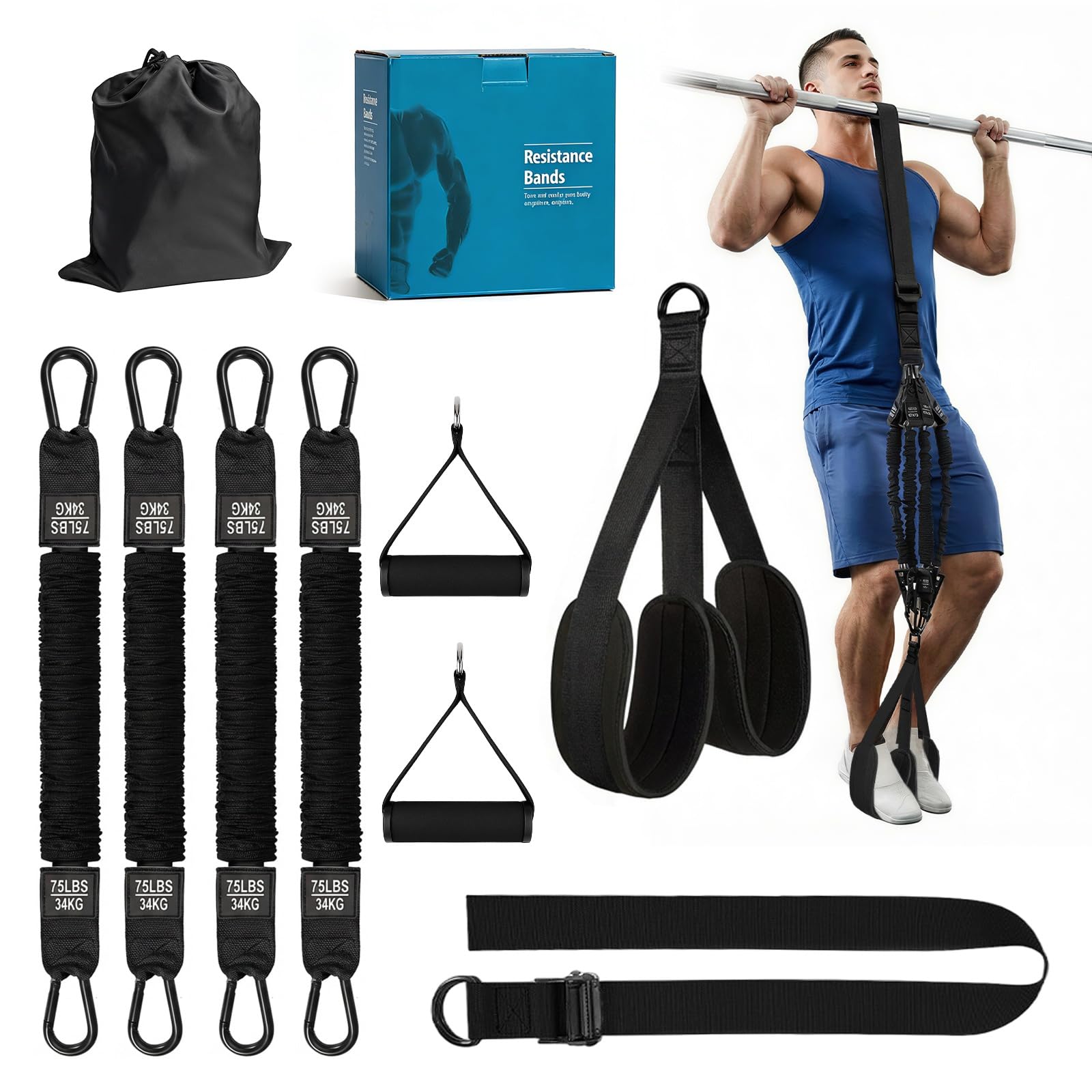 Pull Up Assistance Bands 9PCS 75-300LBS, Resistance Bands for Pull Up Workout, Adjustable Strength Training Equipment with Foot/Knee Rest for Home Gym Men Women
