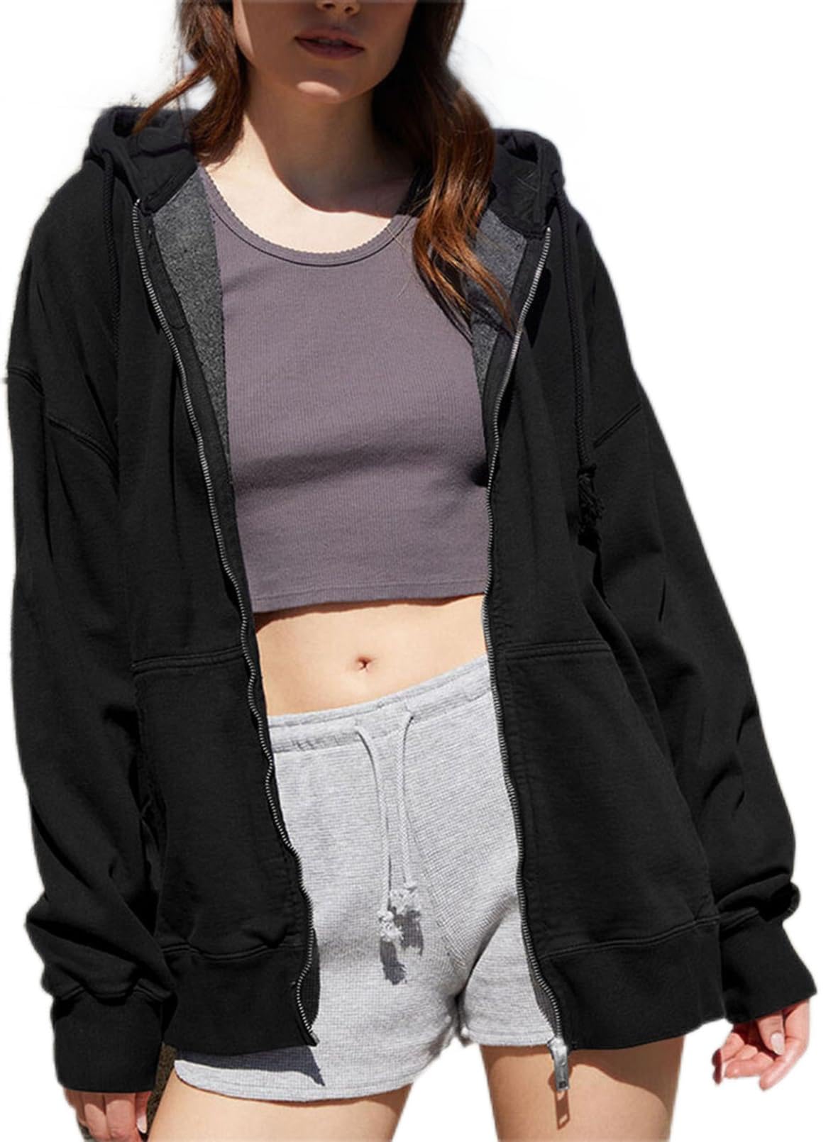 DokotooWomen's Zip Up Hoodies Casual Drawstring Fleece Jacket Oversized Sweatshirts Y2K Clothes with Pockets