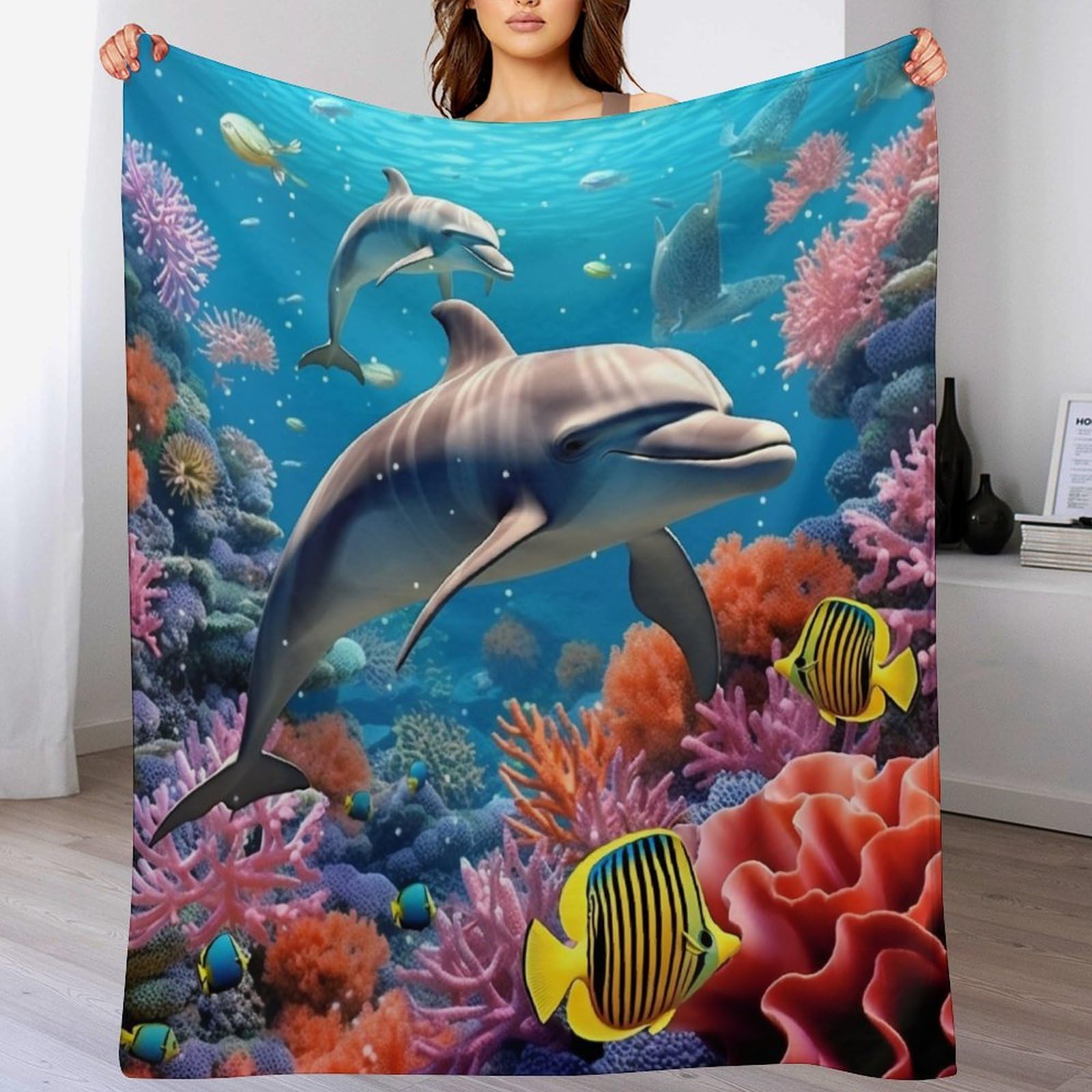 Couverture polaire dauphins contre le froid rideau de douceur en flannel