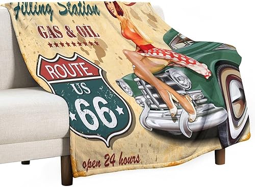 Miniatura 20 de Manta clásica retro para automóvil, diseño clásico de automóvil clásico americano, diseño de motocicleta, manta de franela súper suave para cama y