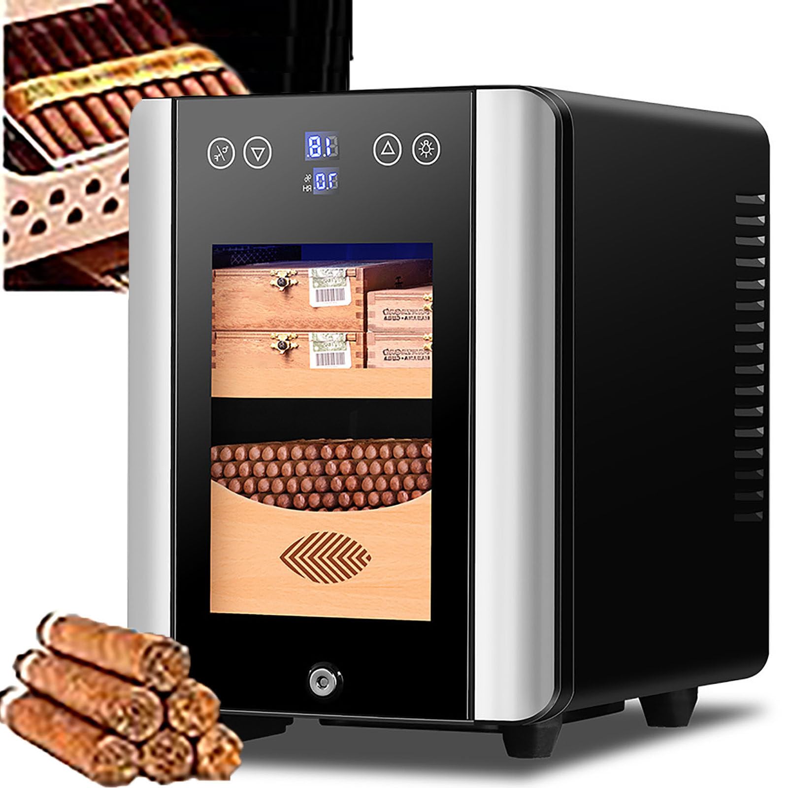 Umidificatore per sigari in cedro con piano in vetro, igrometro digitale, umidificatore, vassoio e divisorio in legno artigianale, contiene 100 sigari, perfetto per gli uomini