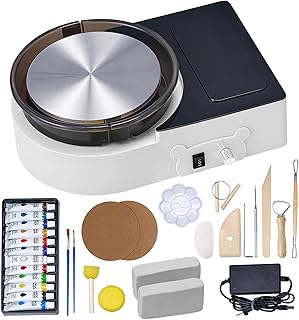 VEVOR Mini Töpferscheibe Maschine 158 mm Drehteller mit einstellbarer Rotationsgeschwindigkeit, elektrische Tonscheibe mit Tonformungswerkzeugen, geeignet für Heimwerken Töpferkurse, Weiß