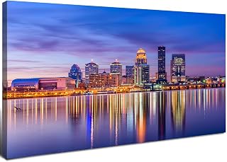 Louisville City Wall Art Sunset Kentucky Decor Colorful Waterfront Park Canvas Prints Pictures Louisville Skyline Painting Cityscape Poster Artwork for Kitchen Living Room Home Decoration 24x48”