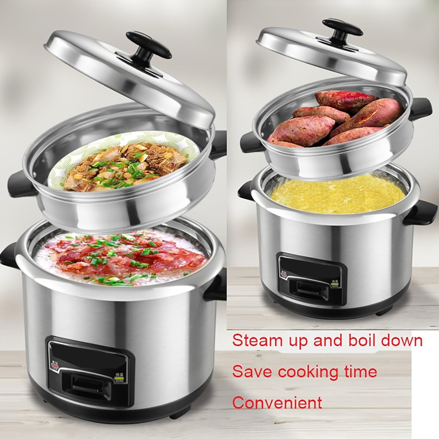 Rice Cooker And Steamer-keep Warm Function (2-6L), 304 Stainless Steel Liner, With Spatula And Measuring Cup, For 1-11 People 220-240V US/EU(4L)