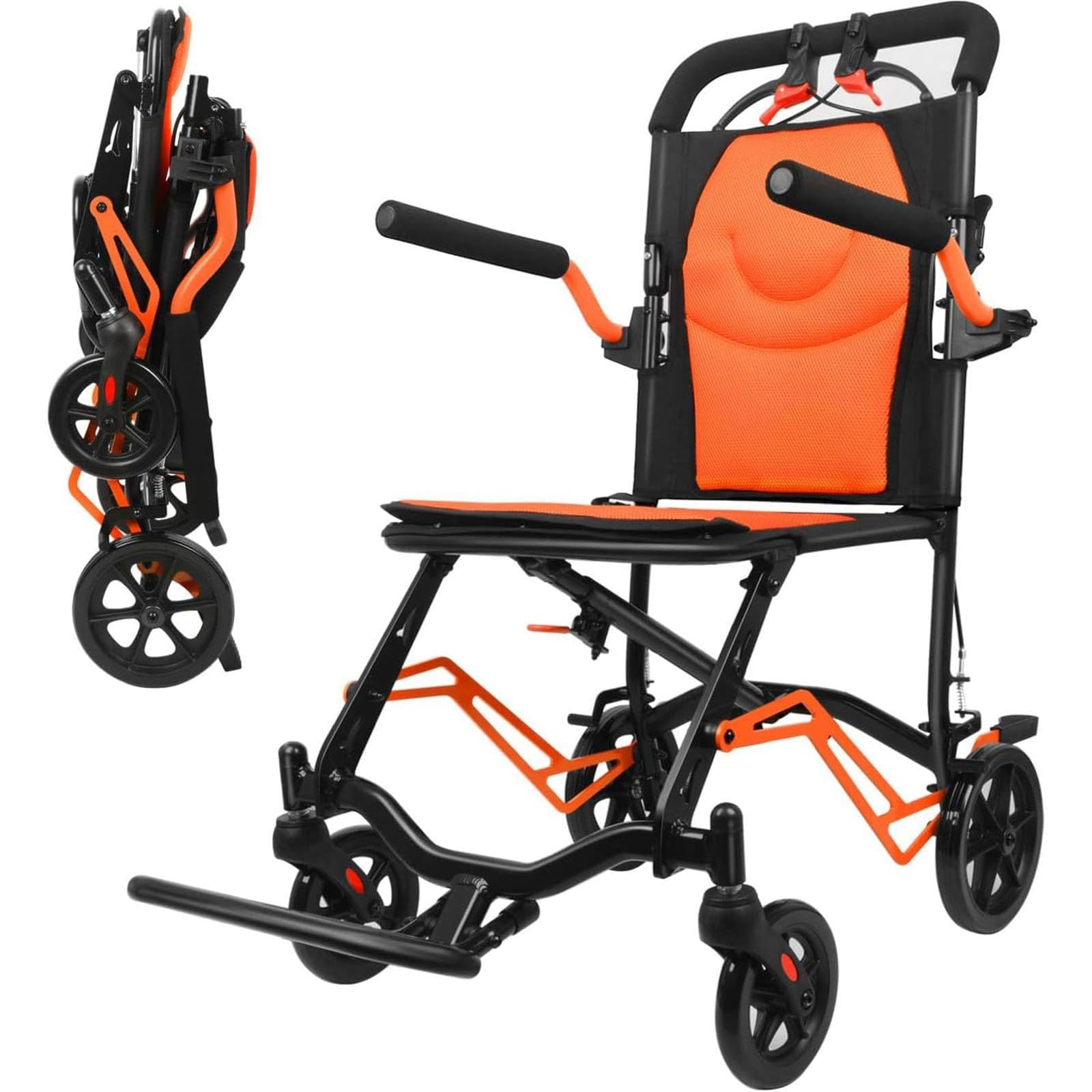 Ultralekki Składany Wózek Inwalidzki Ze Stopu Alumi8,6 Kg - Ergonomiczne Oparcie + Oddychająca Poduszka O Strukturze Plastra Miodu
