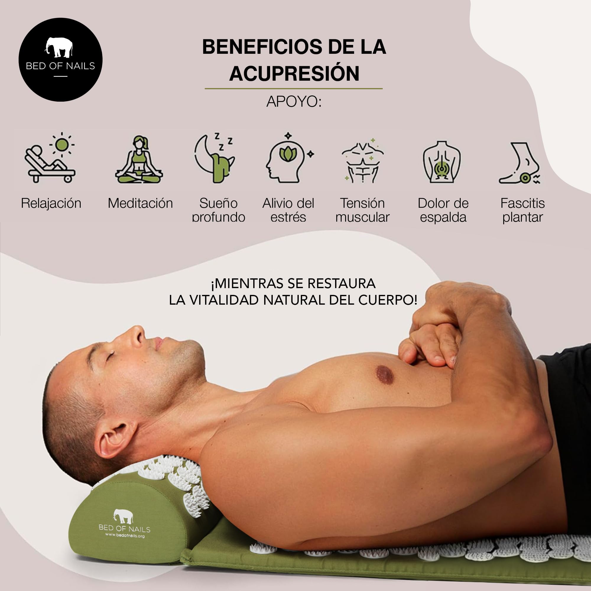 Bed of Nails Original Acupresión Almohada con 2,142 Masaje Puntas para Cuello y Hombro Dolor, Estrés y Espalda Dolor Alivio, Transporte Bolsa, 38 x 15 x 10 cm, Verde
