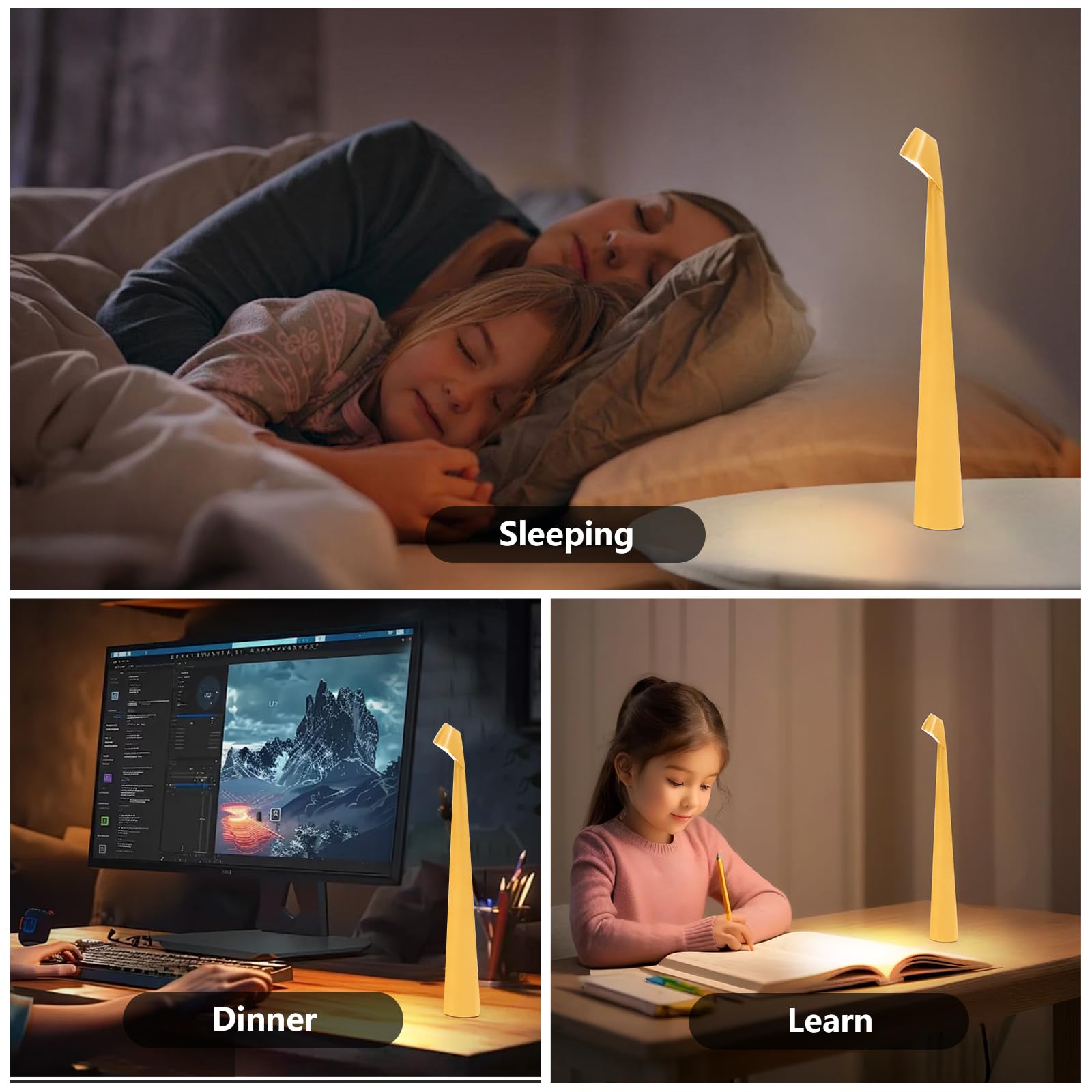 Lampes de table sans fil rechargeable à batterie rechargeable, lampes de bureau LED lampes tactiles portables d'extérieur, lampe portable sans fil (jaune)