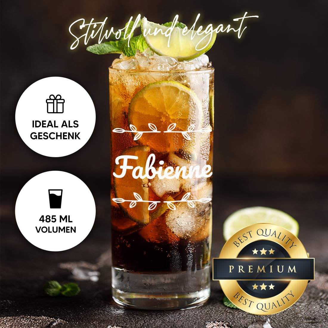 polar-effekt Longdrinkgläser 485 ml 6er-Set mit personalisierter Gravur - Geschenke für Sie und Ihn - spülmaschinenfeste Trinkgläser - für Wasser, Saft und Drinks