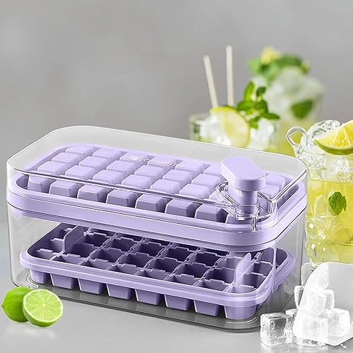 Miniatura 2 de Molde para cubitos de hielo con contenedor, tapa y cuchara (morado)