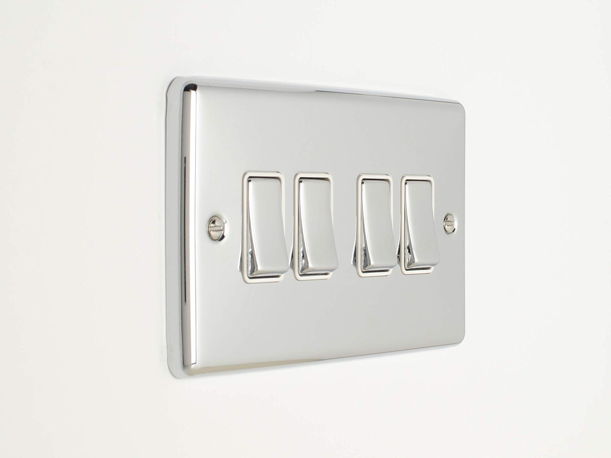 Enhance Decorative 4 Gang Switch Polished Chrome Finish With White Trim, Polished Chrome - White Trim, Switch - 4 Gang