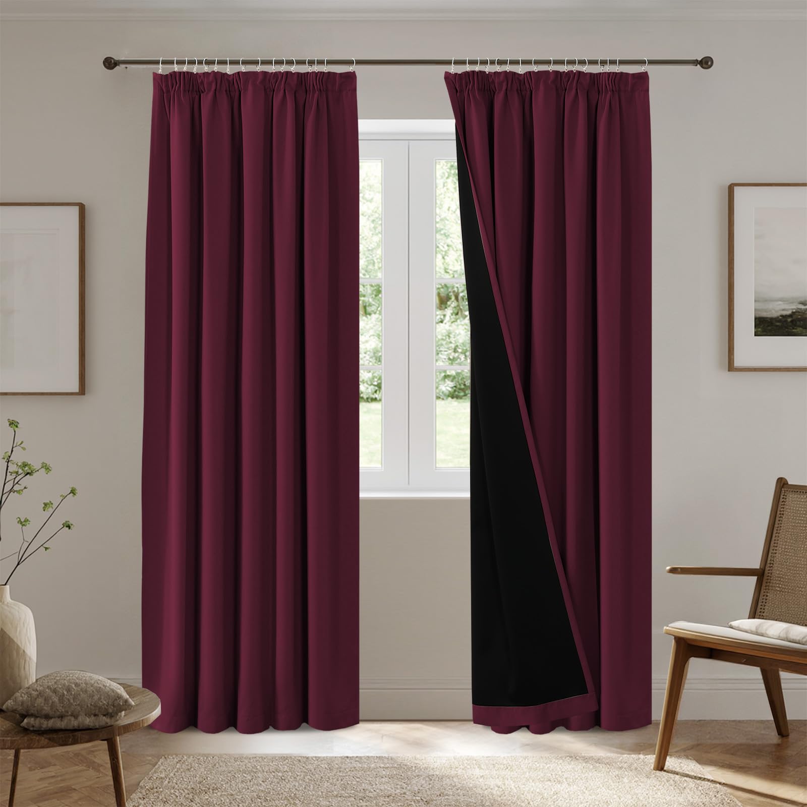 H.Versailtex 100% Blackout Curtains 90 inch Length Long Drapes for Bedroom Living Room Blackout Darkening Curtain Thermal Insulated Back Tab Rod Pocket, W90 X L90Inch, 2 Panels, Burgundy