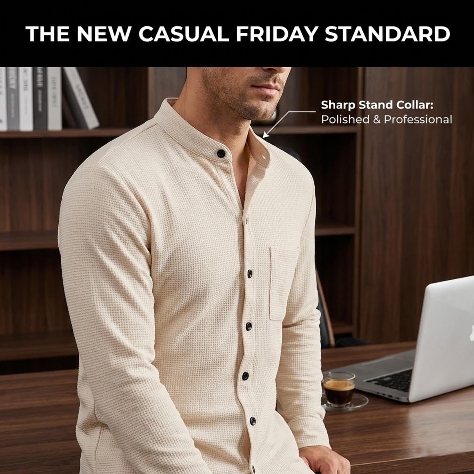 Generisch Conjunto de 2 piezas de camisa y pantalones informales para hombre, estilo gofre, ropa informal y casual