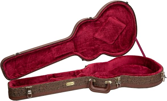 Crossrock Wooden Electric Guitar Case for 335 Style Semi-Hollow | Blossom Brown Faux Leather, Burgundy Velvet Interior, Lock Designer Series(CRW530SABQ)