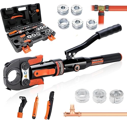 iGeelee Herramienta hidráulica de prensa de tubería de cobre con troqueles de 12", 34" y 1" para montaje de tubería de cobre y troqueles de 38",