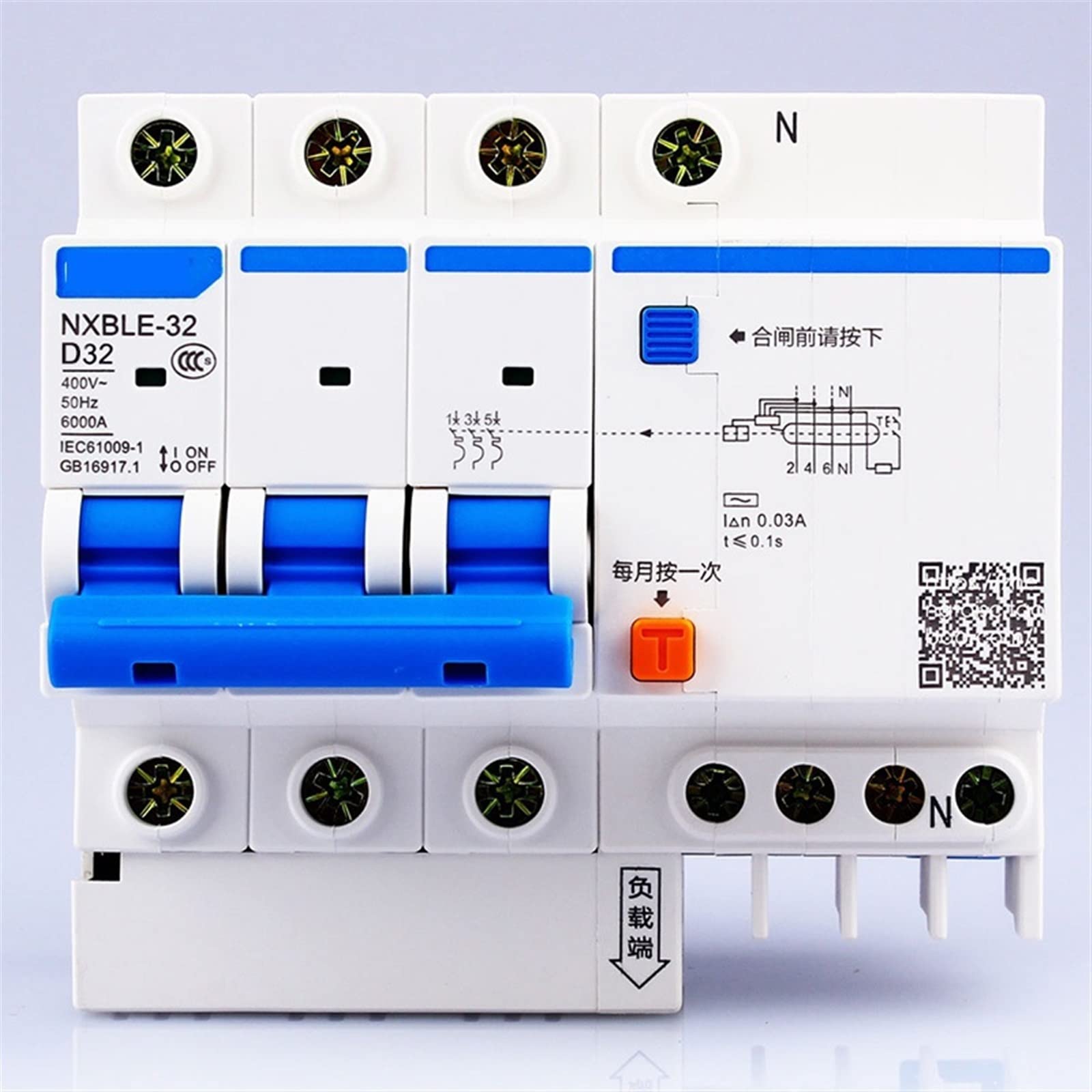AC230/400V NXBLE-32 3P N Fehlerstromschutzgerät 6 10 16 20 25 32A Elektromagnetischer Auslöser Typ D Erdschlussschutz 1St (Size : 3P Plus N, Color : 10A)