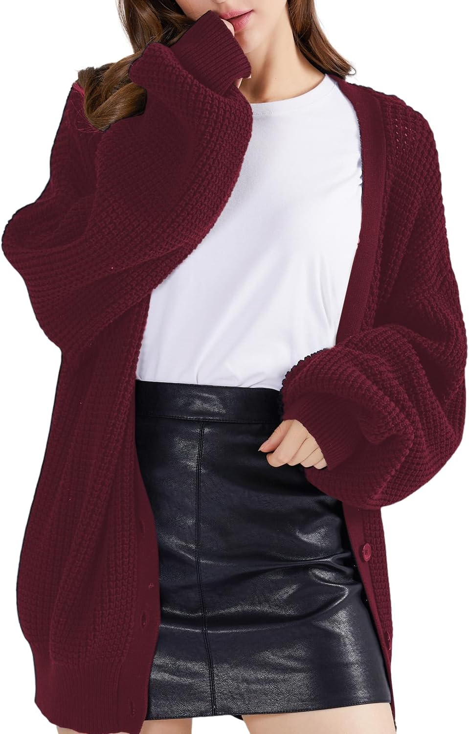 QUALFORT Cardigan Sweaters for Women 100% Cotton Button-Down Oversized Knit Outerwear Fall Tops for Women 2026 - Image 5