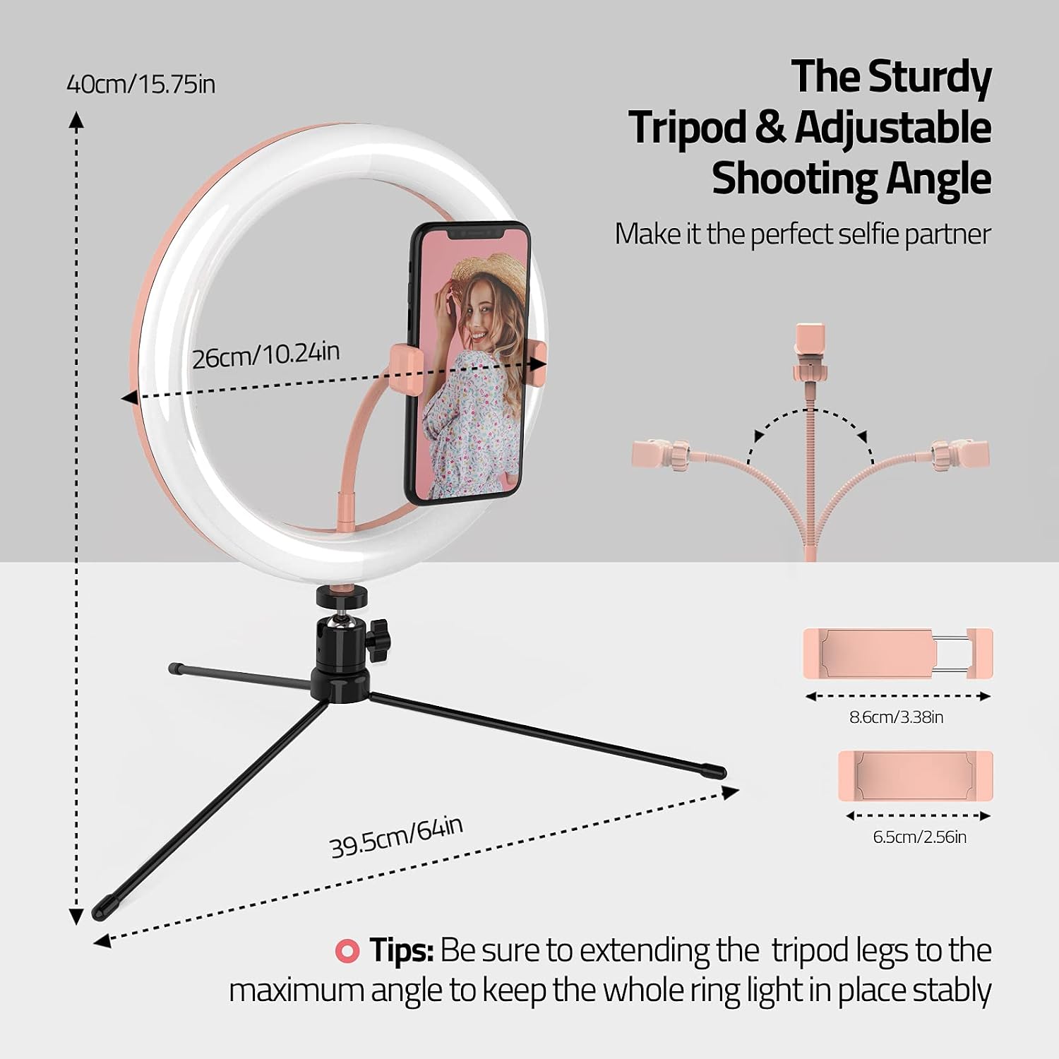 10" LED Ring Light with Tripod Stand & Phone Holder, Upgraded Wireless Shutter, Dimmable Desktop Ring Light for Live Streaming, YouTube, Video Recording, Makeup, Compatible with iOS/Android