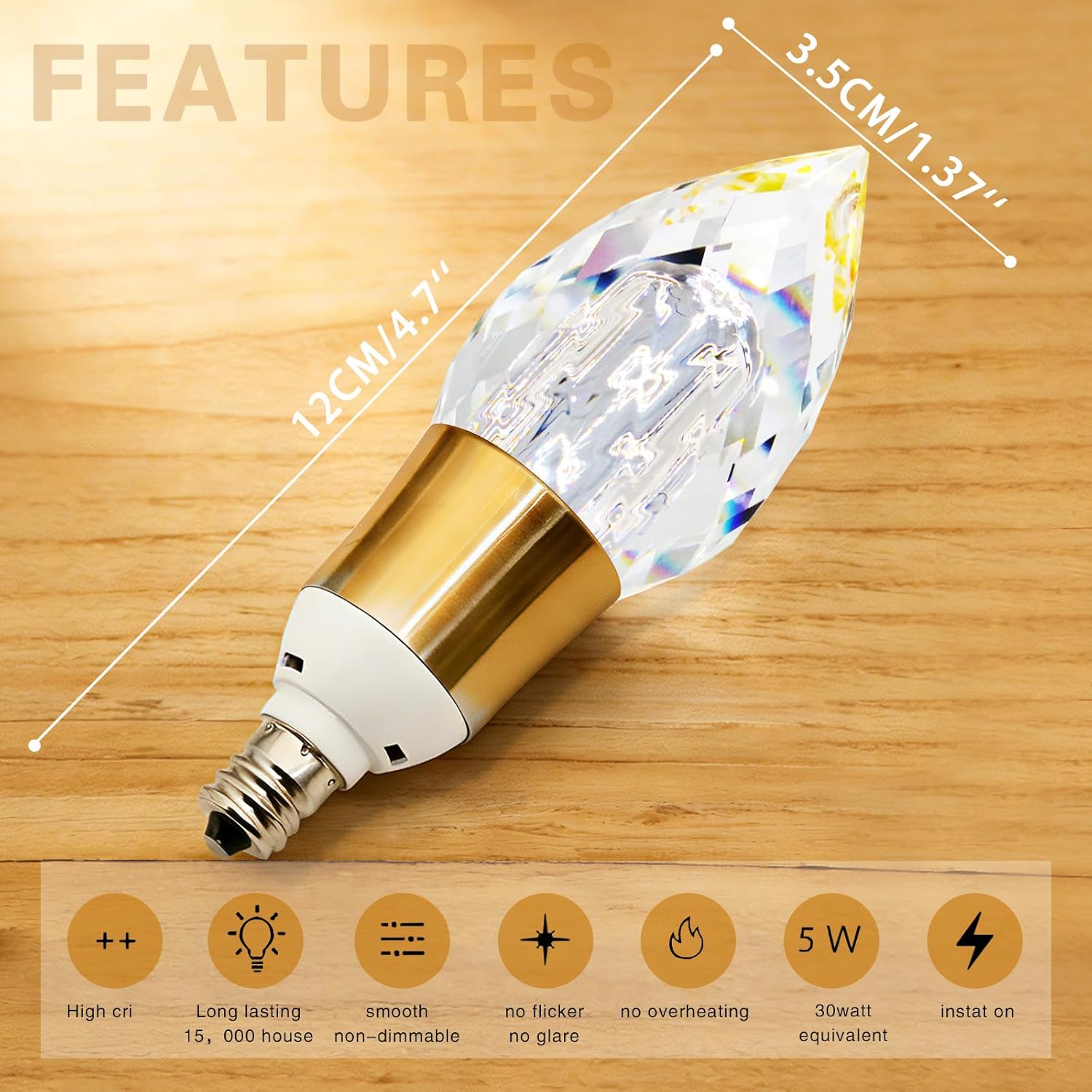 6pcs Acrylic Decorative E12 LED Light Bulbs 5w Equivalent 30 watt, Unique Fancy Light Bulb Warm 3000k,Non-dimmable Lightbulbs for Living Room Dining Room,150 Lumens (B024-Warm-3000k, 6pcs)