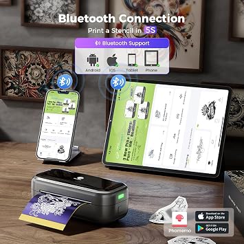 Phomemo TP31 Wireless Tattoo Stencil Printer with 30pcs Transfer Paper, Compatible with Phone & Tablet, Bluetooth Mini Thermal Tattoo Printer Machine for Tattoo Artists & Beginners, 3 Inch, Black