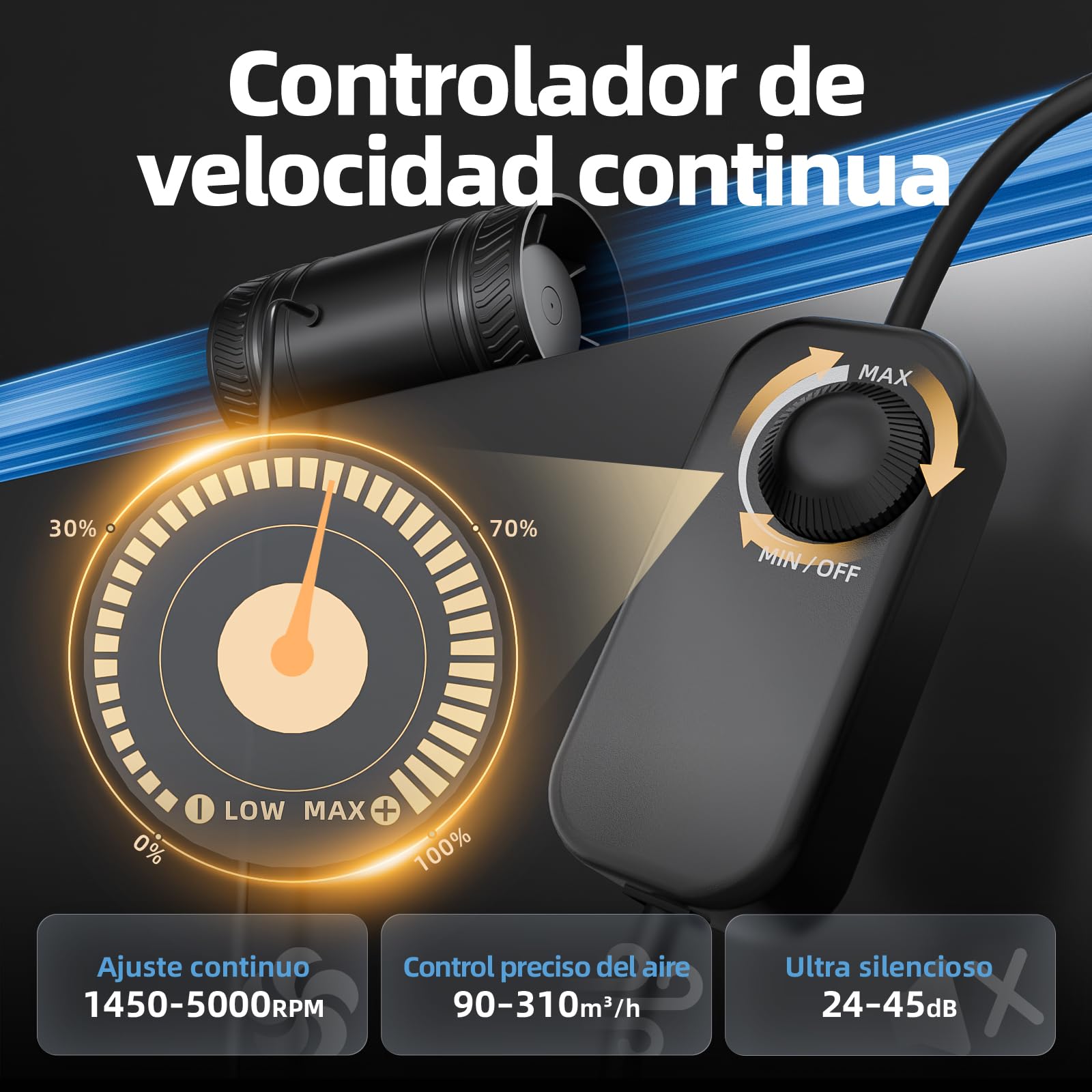 Ventilador Extractor de Aire Ajustable 100 mm, 8 W 310 m³/h, Silencioso, Protección Sobrecalentamiento, Ventilador de Conducto para Invernadero, Cuarto de Baño, Bodega Humeda, Garaje, Cocina