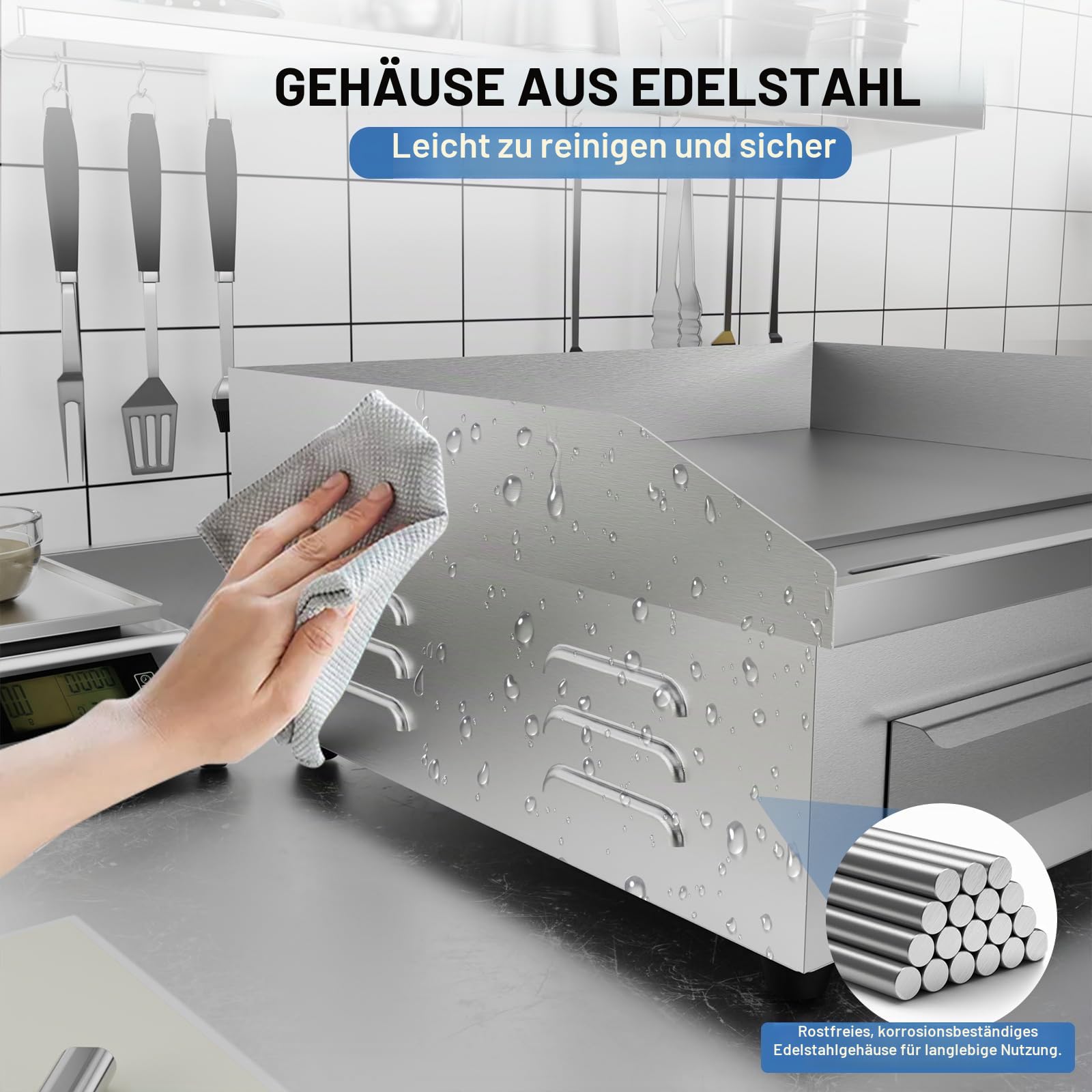TAIMIKO Elektrische Plancha 220-240 V Edelstahl Grillplatte Thermostat 50-300 °C