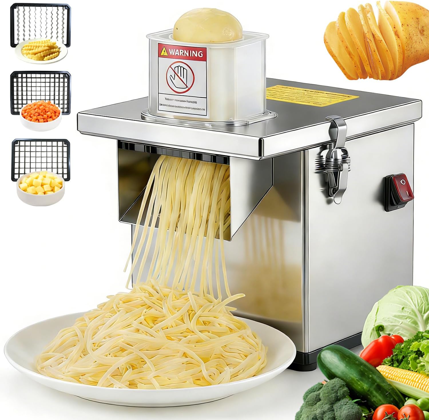 Yuidirtu 4-in-1 Commercial Vegetable Processor 200W - Slicer Dicer Shredder Crinkle Cutter All Stainless Steel for Restaurants & Home