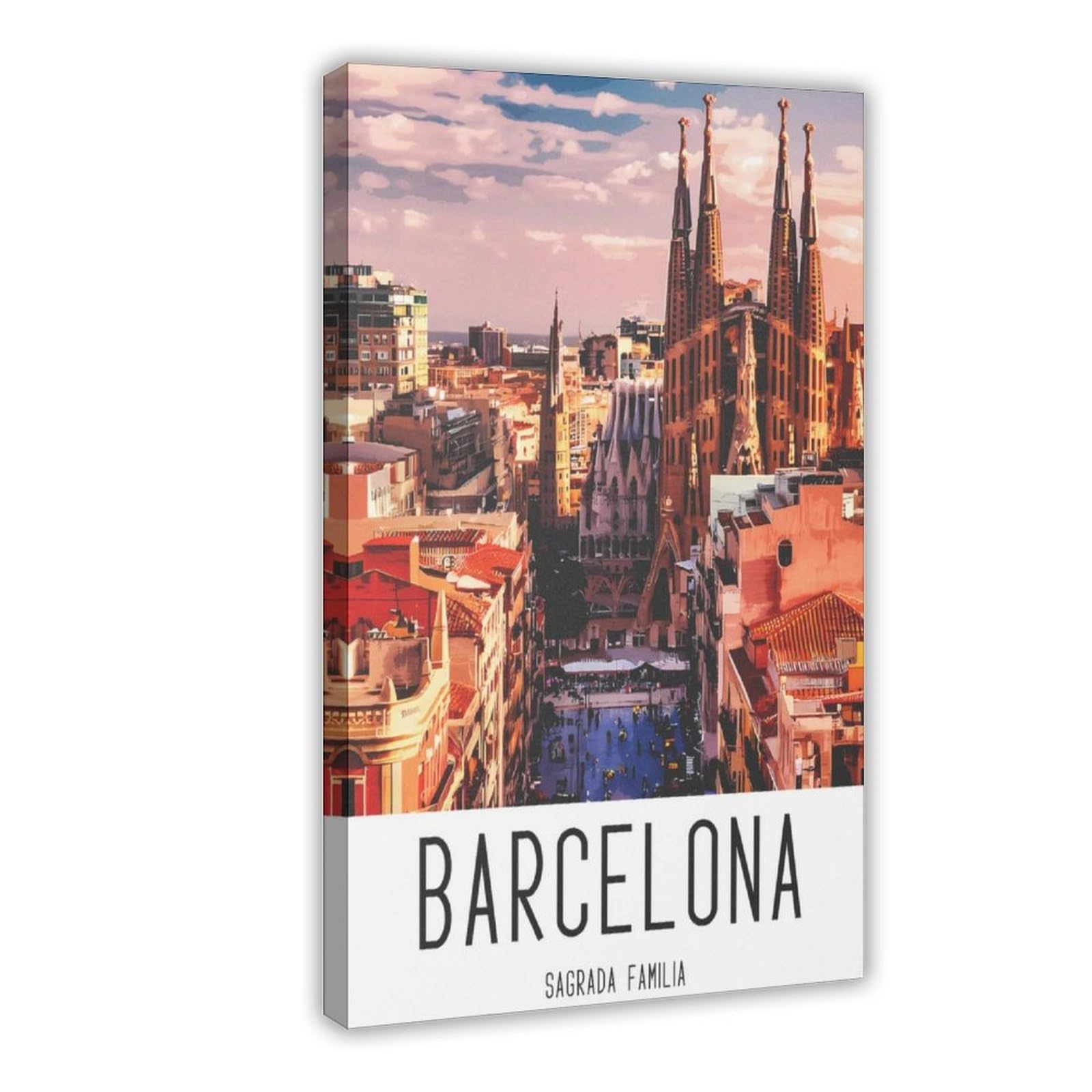QIOTBVV Barcelona Architecture - Sagrada Familia European Tourism Art Canvas Poster Bedroom Decor Landscape Office Room Decor Gift 24" L X 36" W