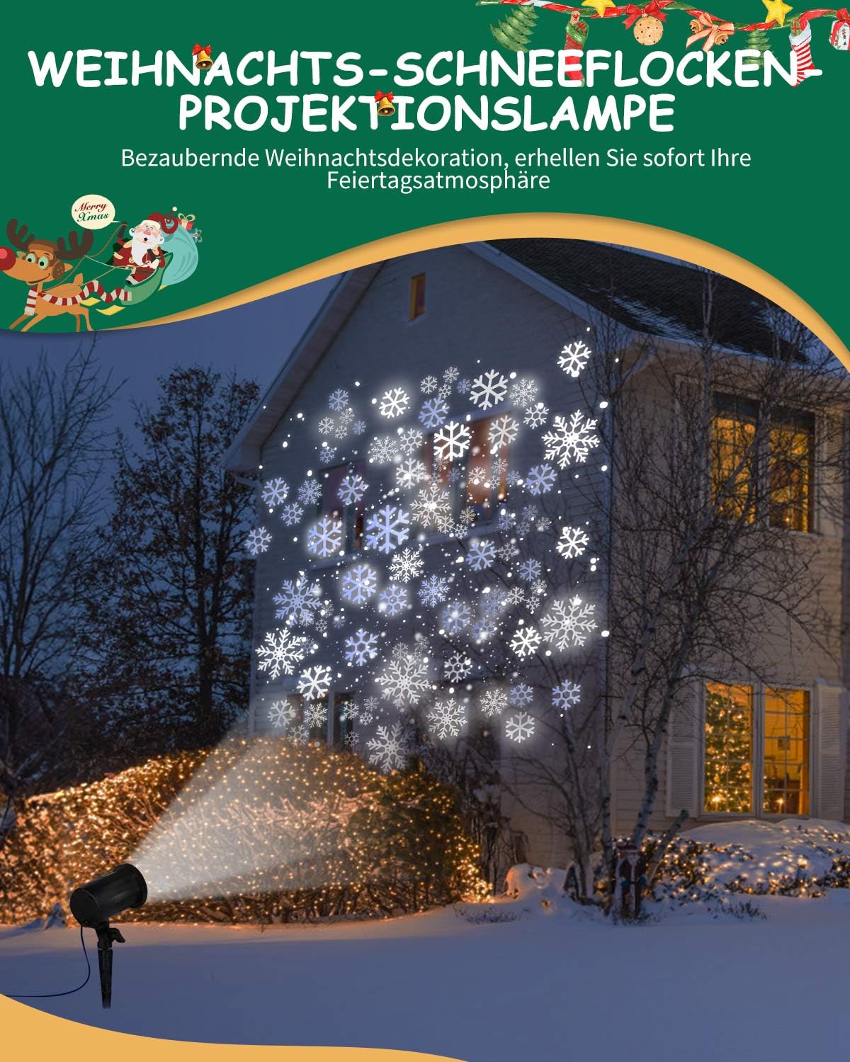 Weihnachtsprojektor, Schneeflocke, LED-Projektor, für den Außenbereich, wetterfeste Fernbedienung, Weihnachtsfeier Dekoration