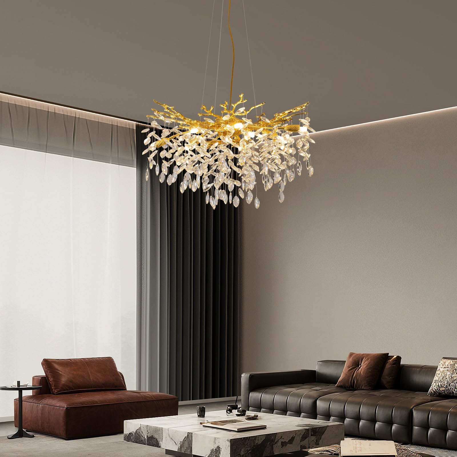 K9 kristallen kroonluchter 3 vlammen hanglamp modern luxueus plafondlamp voor eetkamer keuken woonkamer slaapkamer hal foyer lounge pendelarmatuur gouden Hoogte verstelbaar 100cm E27