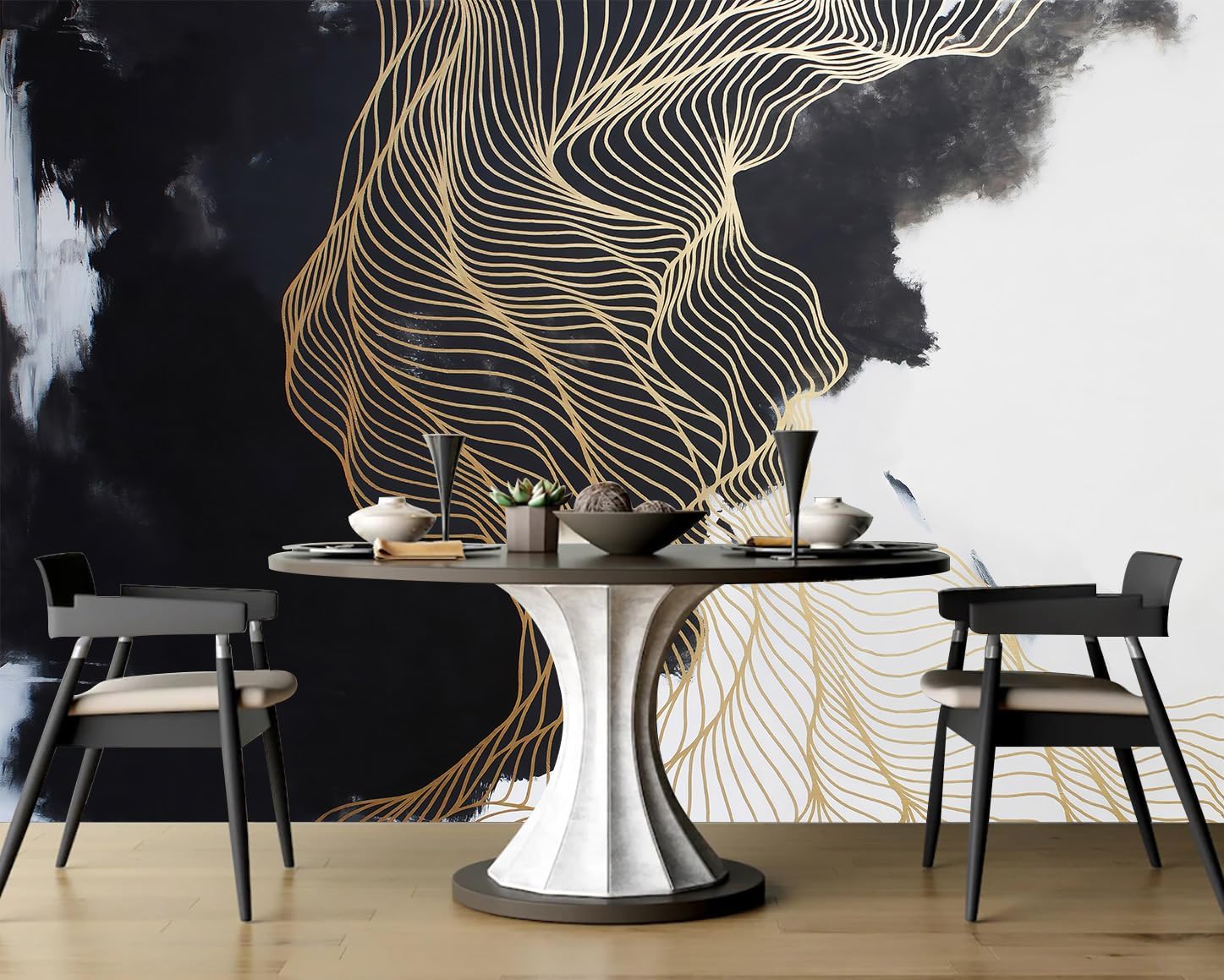 Golden Line Wallpaper Bedroom Modern Abstract Ink Large Art Background Wall Mural for Living Room?Not Peel and Stick? CYBH-949 130" x 95"