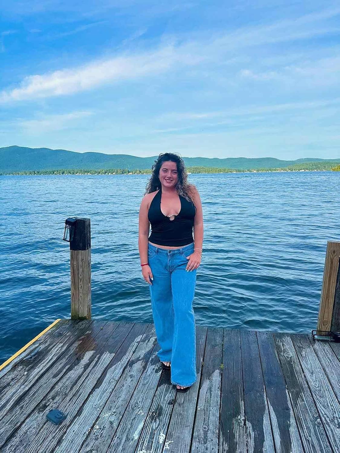 Women Metal Ring Halter Tank Top Dressy V Neck Basic Shirt for Club Night - Image 3