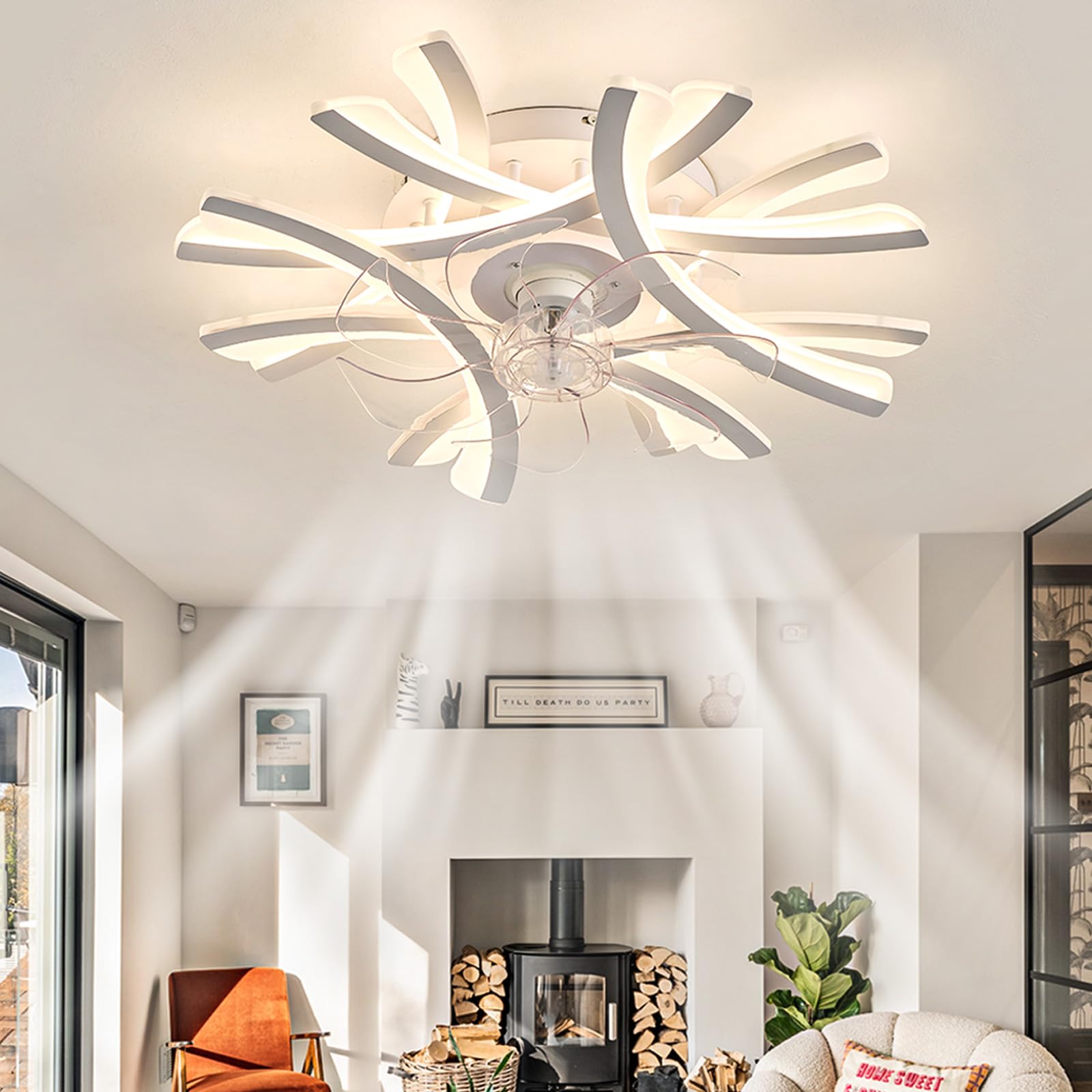 Caufloce Ceiling Fans with Lights Reversible Bedroom Ceiling Fans with Lamps Dimmable Led Fan Light 6 Speed with Timer Modern Living Roomchandelier with Fan for Kitchen Lounge-60cm White โ image 1