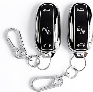 2Pcs Key Fob Cover for Tesla Model X. TPU Car Key Case Protector with Anti-Loss Keychain，Black