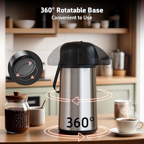 Miniatura 6 de Airpot - Jarra de café para mantener el calor, dispensador de café grande de 85 onzas2.5 litros con bomba, urna térmica de acero inoxidable para