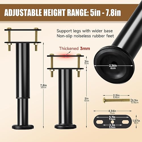 Miniatura 10 de 4 patas de soporte central de altura ajustable de metal para marco de cama, patas de soporte de cama para listones de madera, reemplazo de patas de