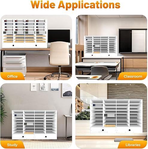 Miniatura 9 de Organizador de literatura ajustable, organizador de 32 compartimentos con 2 cajones, clasificador de archivos de escritorio de PVC, buzón de aula,