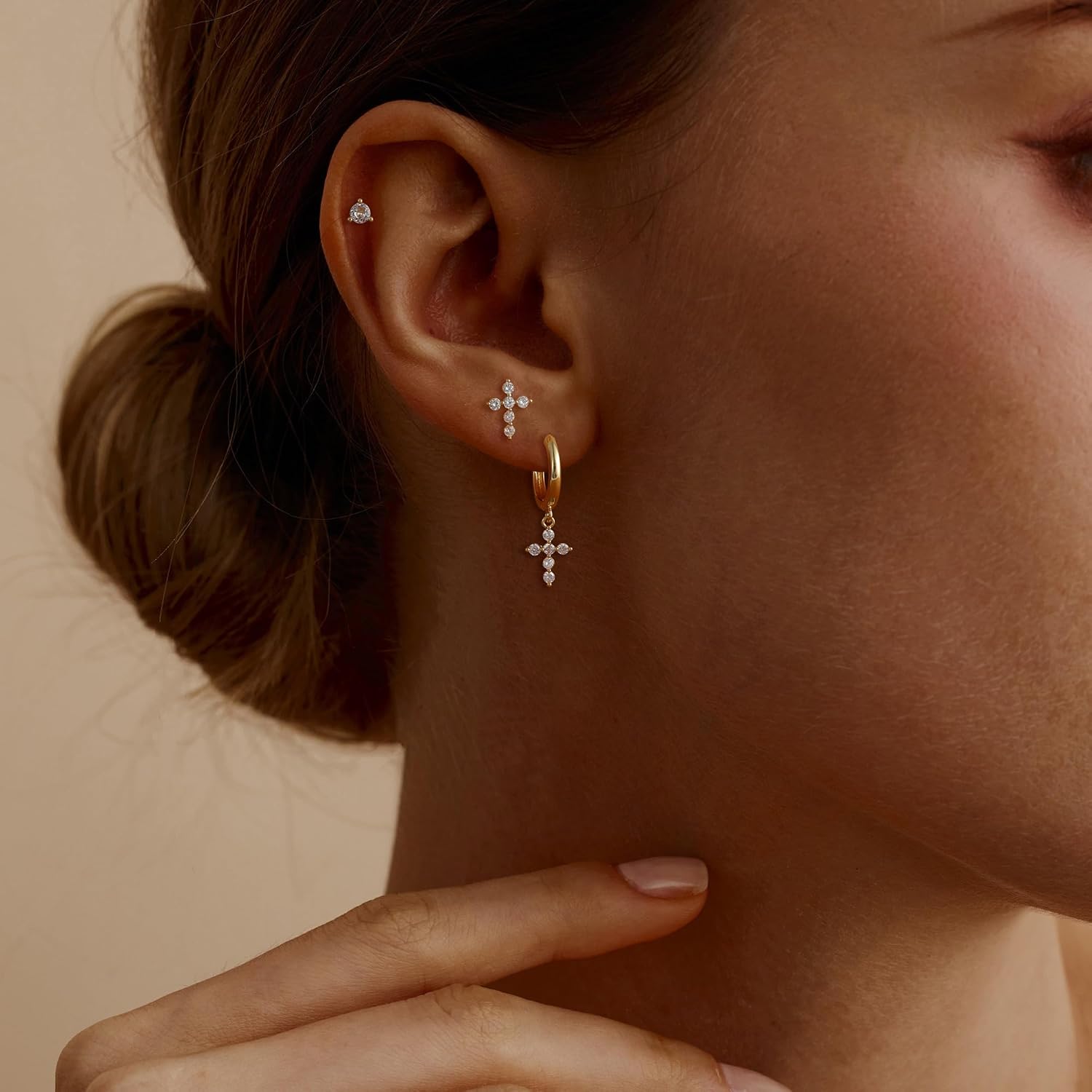SHERLOVE Gold Earring Stacks Women 3Pairs Dangle Stud Hoop Set Everyday | 14K Gold Plated,Cubic Zirconia,Hypoallergenic Non tarnish,Dainty Elegant Cute Small,Prom Wedding Minimalist Everyday Jewelry