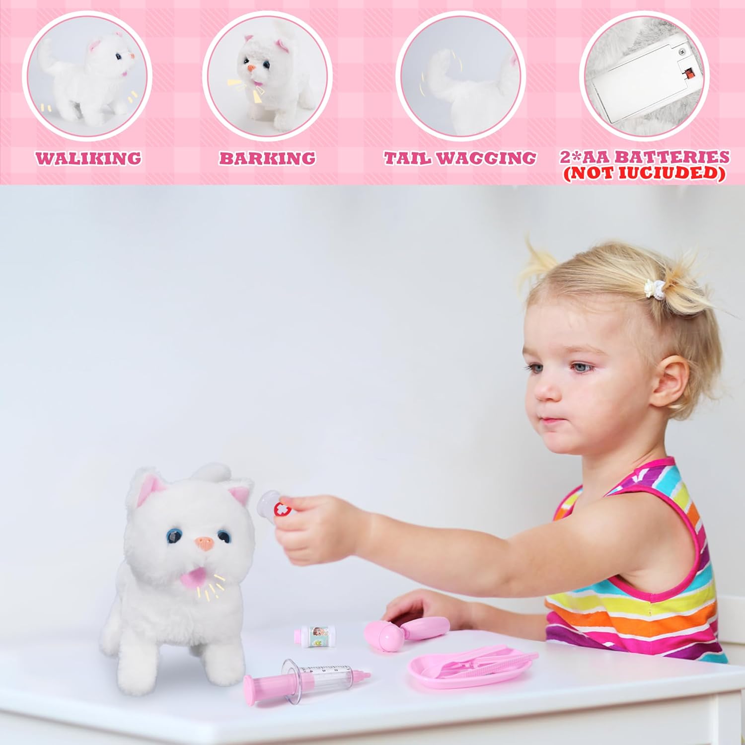 Doctor Kit for Girls -Vet Play Sets for Kids, Pretend Play Doctor Set with Pet Cage and Kitten Toy, Doctor Play Gift for Kids Toddlers Ages 3 4 5 6 Year Old for Role Play (White Kitten) - Image 3