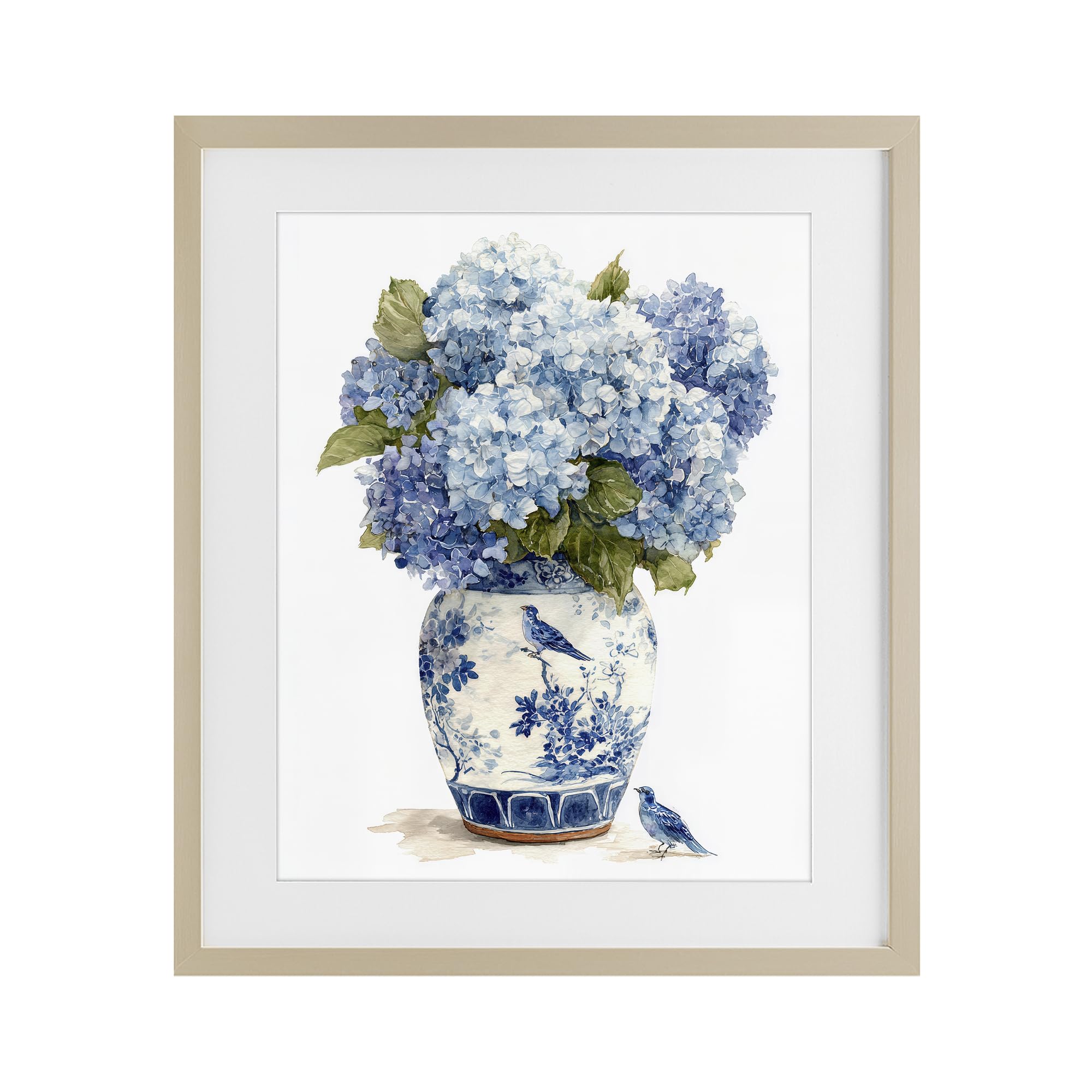Stupell Industries Harvest Pine (Textured) 'Blue Bird & Hydrangea Vase'| Framed Print Under Glass